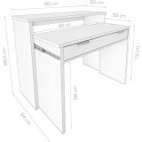 Mesa Escritorio Extensible, Color Blanco, Medidas: 90 cm (Largo) x 33-63,4 cm (Ancho) x 87,5 cm (Alto)
