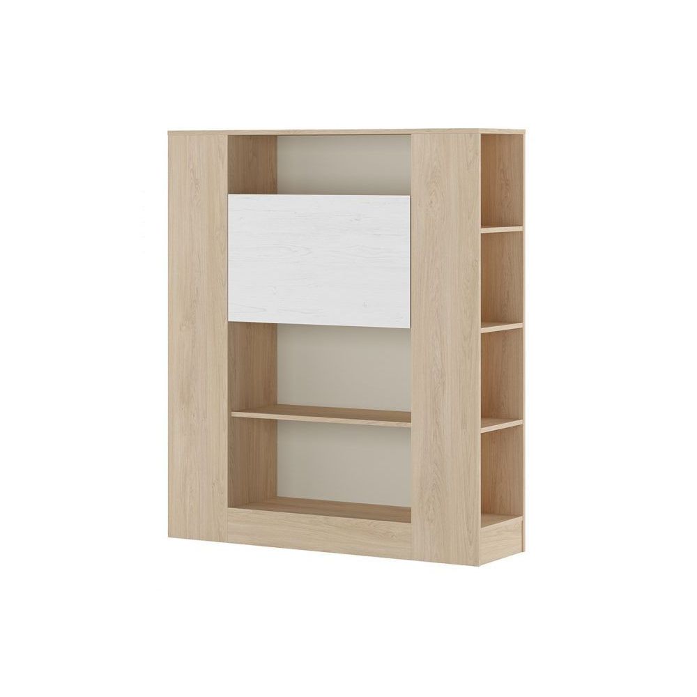 Estantería con Escritorio, Acabado en Cambrian y Blanco, Medidas: 119,6 cm (Largo) x 139,6 cm (Alto) x 34,5 Cm