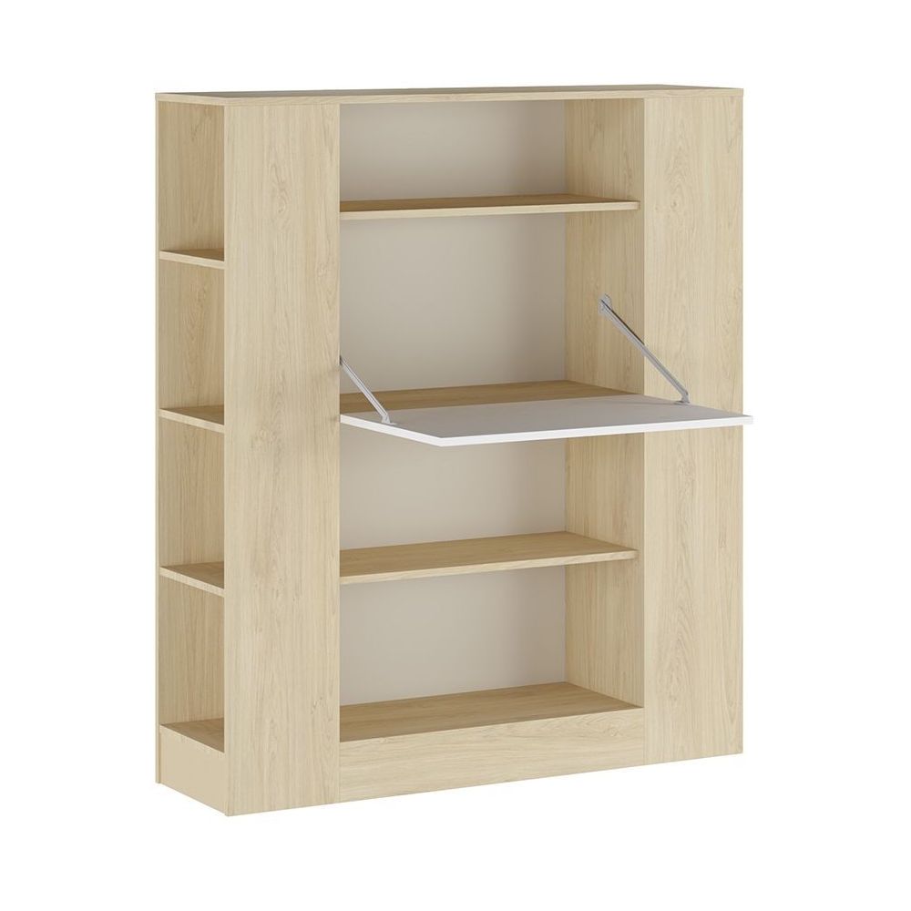 Estantería con Escritorio, Acabado en Cambrian y Blanco, Medidas: 119,6 cm (Largo) x 139,6 cm (Alto) x 34,5 Cm