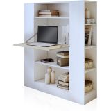 Estantería con Escritorio, Acabado en Blanco y Madera, Medidas: 119,6 cm (Largo) x 139,6 cm (Alto) x 34,5 Cm