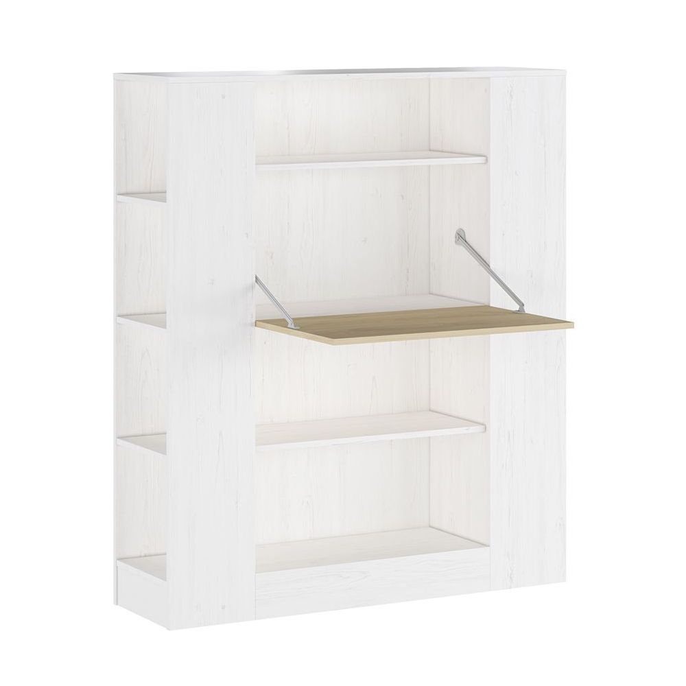 Estantería con Escritorio, Acabado en Blanco y Madera, Medidas: 119,6 cm (Largo) x 139,6 cm (Alto) x 34,5 Cm