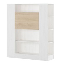 Estantería con Escritorio, Acabado en Blanco y Madera, Medidas: 119,6 cm (Largo) x 139,6 cm (Alto) x 34,5 Cm