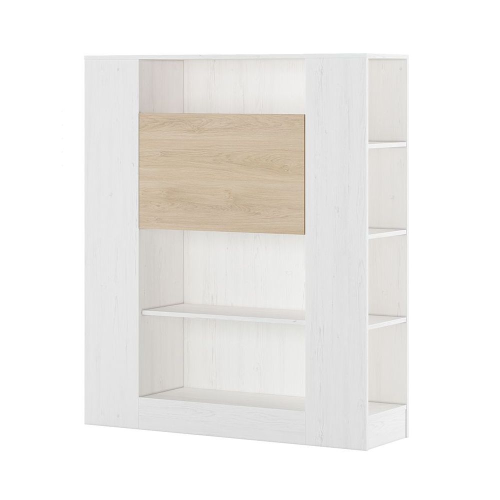 Estantería con Escritorio, Acabado en Blanco y Madera, Medidas: 119,6 cm (Largo) x 139,6 cm (Alto) x 34,5 Cm