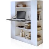 Estantería con Escritorio, Acabado en Blanco y Grafito, Medidas: 119,6 cm (Largo) x 139,6 cm (Alto) x 34,5 Cm