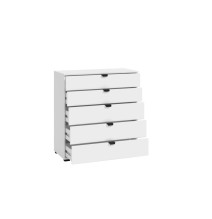 Cómoda de 5 Cajones para Dormitorio en Blanco, Gran Espacio Almacenamiento, Estilo Moderno, 90x40x95 cm