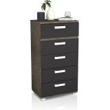 Sinfonier 5 Cajones, Cómoda, Almacenaje Dormitorio, Color Negro, Medidas: 60 cm (Lar) x 109,4 cm (Al) x 39,6 cm de (Fon)