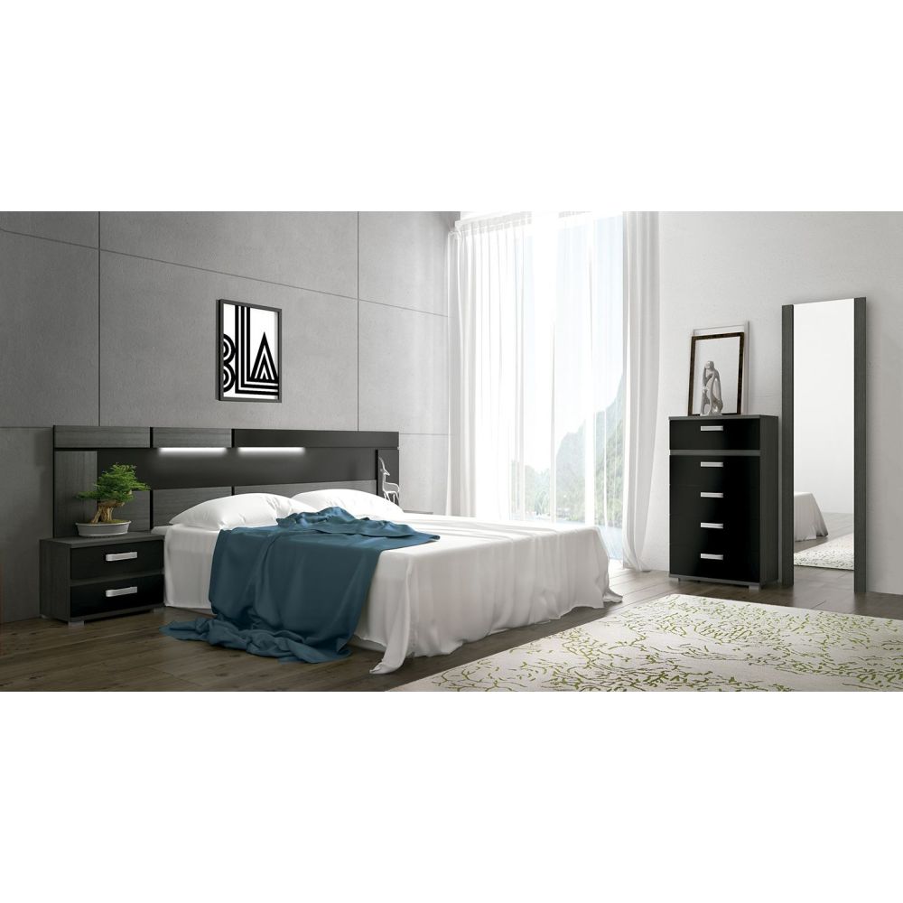 Sinfonier 5 Cajones, Cómoda, Almacenaje Dormitorio, Color Negro, Medidas: 60 cm (Lar) x 109,4 cm (Al) x 39,6 cm de (Fon)
