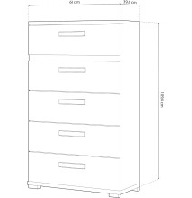 Sinfonier 5 Cajones, Cómoda, Almacenaje Dormitorio, Color Negro, Medidas: 60 cm (Lar) x 109,4 cm (Al) x 39,6 cm de (Fon)