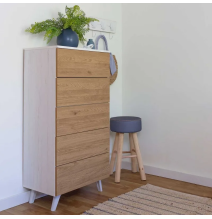 Sinfonier con 5 Cajones y con Patas, Comoda Cajonera, Color Roble y blanco, 60cm (An) x 118,5cm (Al) x 37,8cm (Fon)