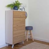 Sinfonier con 5 Cajones y con Patas, Comoda Cajonera, Color Roble y blanco, 60cm (An) x 118,5cm (Al) x 37,8cm (Fon)