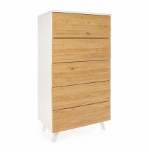 Sinfonier con 5 Cajones y con Patas, Comoda Cajonera, Color Roble y blanco, 60cm (An) x 118,5cm (Al) x 37,8cm (Fon)