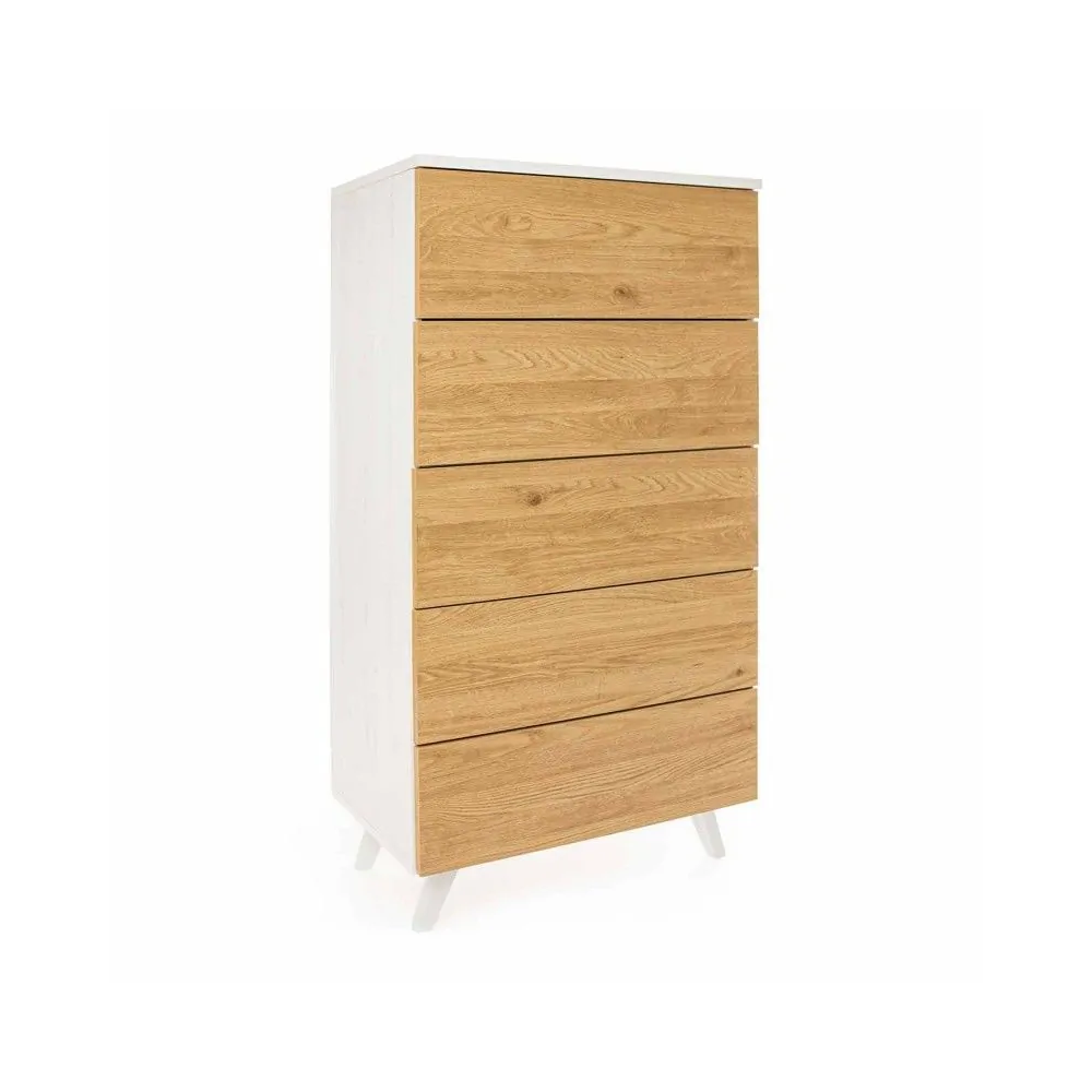 Sinfonier con 5 Cajones y con Patas, Comoda Cajonera, Color Roble y blanco, 60cm (An) x 118,5cm (Al) x 37,8cm (Fon)