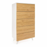 Sinfonier con 5 Cajones y con Patas, Comoda Cajonera, Color Roble y blanco, 60cm (An) x 118,5cm (Al) x 37,8cm (Fon)