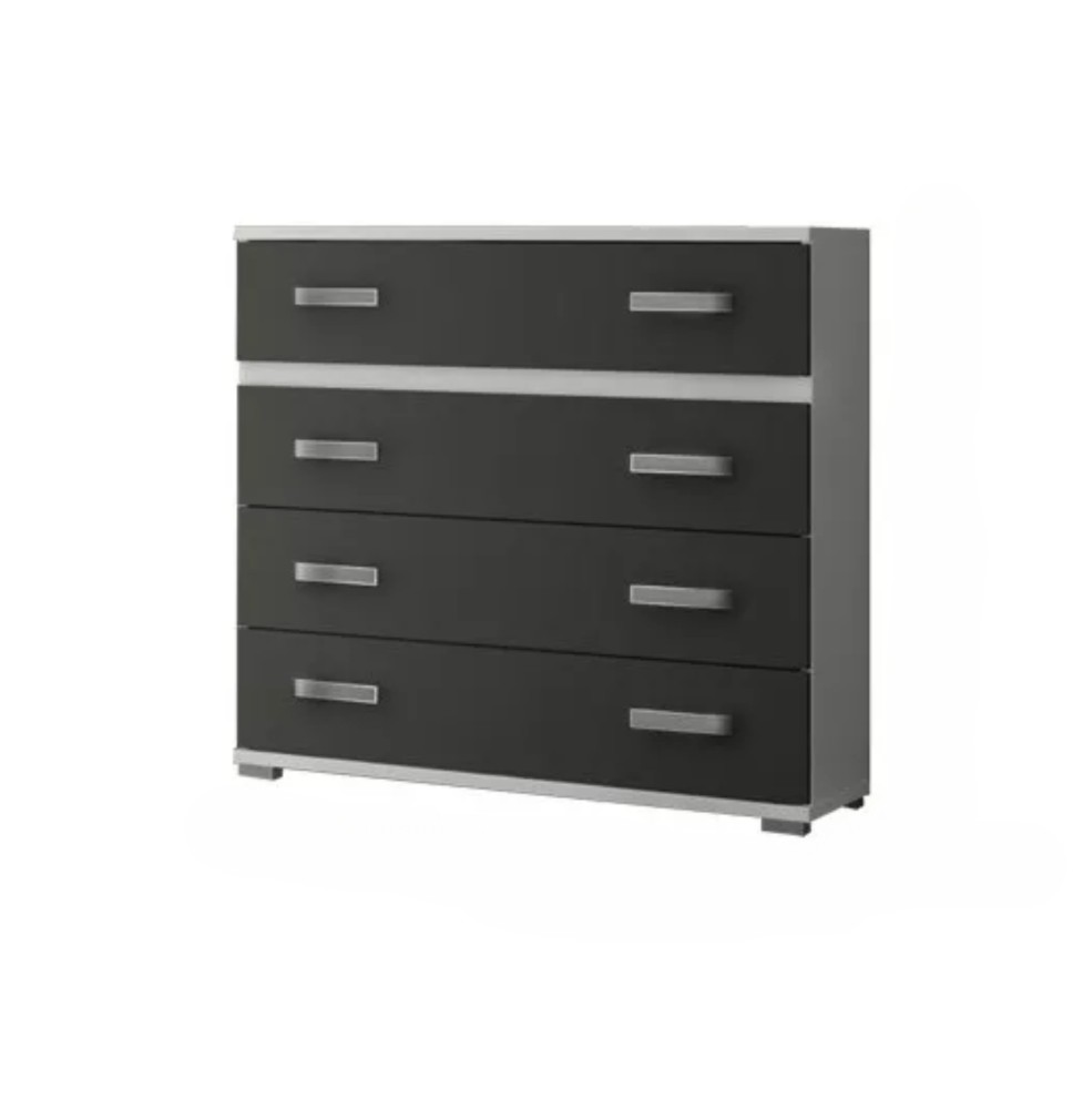 Comoda 4 Cajones, Mueble Almacenaje Dormitorio, Color Blanco y Grafito, Medidas: 89 cm (Lar) x 89,6 cm (Al) x 39,6 cm de (Fon)