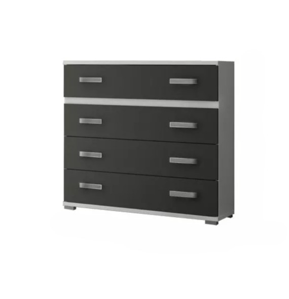 Comoda 4 Cajones, Mueble Almacenaje Dormitorio, Color Blanco y Grafito, Medidas: 89 cm (Lar) x 89,6 cm (Al) x 39,6 cm de (Fon)
