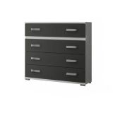 Comoda 4 Cajones, Mueble Almacenaje Dormitorio, Color Blanco y Grafito, Medidas: 89 cm (Lar) x 89,6 cm (Al) x 39,6 cm de (Fon)