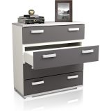 Comoda 4 Cajones, Mueble Almacenaje Dormitorio, Color Blanco y Grafito, Medidas: 89 cm (Lar) x 89,6 cm (Al) x 39,6 cm de (Fon)