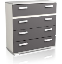 Comoda 4 Cajones, Mueble Almacenaje Dormitorio, Color Blanco y Grafito, Medidas: 89 cm (Lar) x 89,6 cm (Al) x 39,6 cm de (Fon)