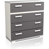 Comoda 4 Cajones, Mueble Almacenaje Dormitorio, Color Blanco y Grafito, Medidas: 89 cm (Lar) x 89,6 cm (Al) x 39,6 cm de (Fon)