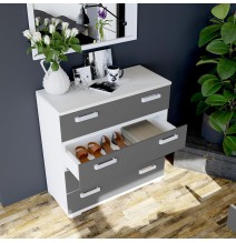 Comoda 4 Cajones, Mueble Almacenaje Dormitorio, Color Blanco y Grafito, Medidas: 89 cm (Lar) x 89,6 cm (Al) x 39,6 cm de (Fon)