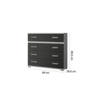Comoda 4 Cajones, Mueble Almacenaje Dormitorio, Color Blanco y Grafito, Medidas: 89 cm (Lar) x 89,6 cm (Al) x 39,6 cm de (Fon)