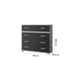 Comoda 4 Cajones, Mueble Almacenaje Dormitorio, Color Blanco y Grafito, Medidas: 89 cm (Lar) x 89,6 cm (Al) x 39,6 cm de (Fon)