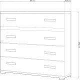 Comoda 4 Cajones, Mueble Almacenaje Dormitorio, Color Blanco y Grafito, Medidas: 89 cm (Lar) x 89,6 cm (Al) x 39,6 cm de (Fon)