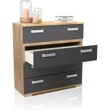 Cómoda 4 Cajones, Mueble Almacenaje Dormitorio, Color Cambria y Grafito, Medidas: 89 cm (Lar) x 89,6 cm (Al) x 39,6 cm de (Fon)