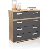 Cómoda 4 Cajones, Mueble Almacenaje Dormitorio, Color Cambria y Grafito, Medidas: 89 cm (Lar) x 89,6 cm (Al) x 39,6 cm de (Fon)