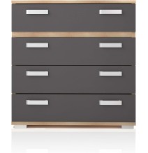 Cómoda 4 Cajones, Mueble Almacenaje Dormitorio, Color Cambria y Grafito, Medidas: 89 cm (Lar) x 89,6 cm (Al) x 39,6 cm de (Fon)