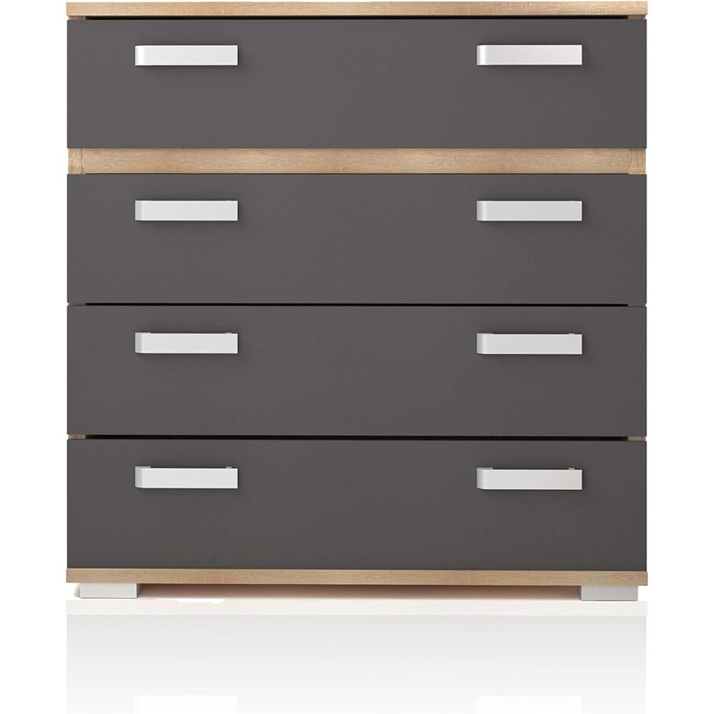 Cómoda 4 Cajones, Mueble Almacenaje Dormitorio, Color Cambria y Grafito, Medidas: 89 cm (Lar) x 89,6 cm (Al) x 39,6 cm de (Fon)