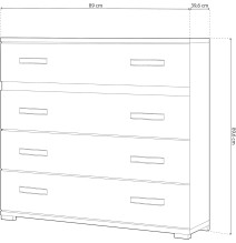Cómoda 4 Cajones, Mueble Almacenaje Dormitorio, Color Cambria y Grafito, Medidas: 89 cm (Lar) x 89,6 cm (Al) x 39,6 cm de (Fon)