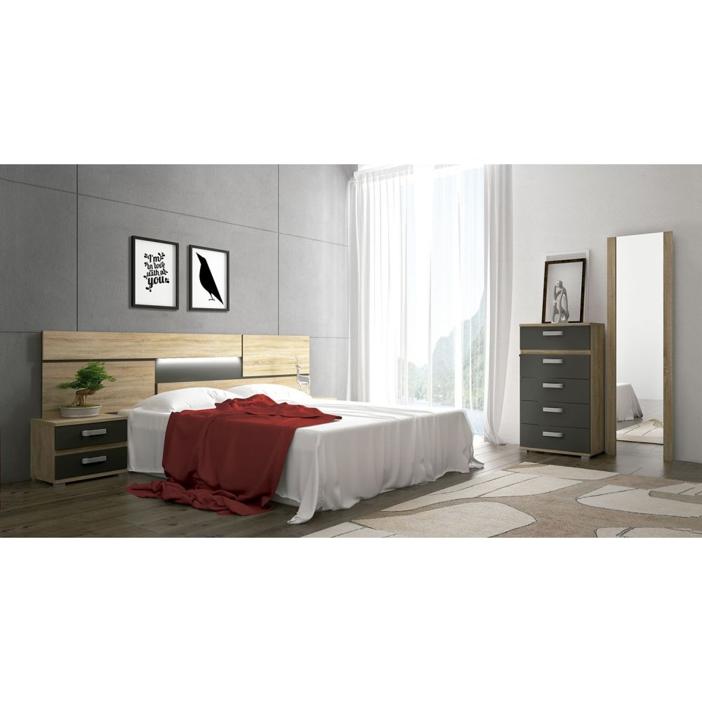 Sinfonier 5 Cajones, Cómoda Dormitorio, Color Cambria y Grafito, Medidas: 60 cm (Lar) x 109,4 cm (Al) x 39,6 cm de (Fon)