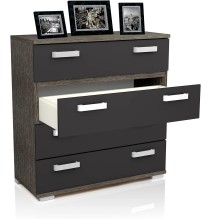 Cómoda 4 Cajones, Mueble Almacenaje Dormitorio, Color Ceniza y Negro, Medidas: 89 cm (Lar) x 89,6 cm (Al) x 39,6 cm de (Fon)