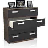 Cómoda 4 Cajones, Mueble Almacenaje Dormitorio, Color Ceniza y Negro, Medidas: 89 cm (Lar) x 89,6 cm (Al) x 39,6 cm de (Fon)