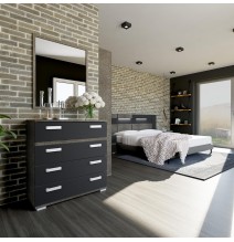 Cómoda 4 Cajones, Mueble Almacenaje Dormitorio, Color Ceniza y Negro, Medidas: 89 cm (Lar) x 89,6 cm (Al) x 39,6 cm de (Fon)