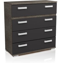 Cómoda 4 Cajones, Mueble Almacenaje Dormitorio, Color Ceniza y Negro, Medidas: 89 cm (Lar) x 89,6 cm (Al) x 39,6 cm de (Fon)