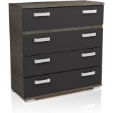 Cómoda 4 Cajones, Mueble Almacenaje Dormitorio, Color Ceniza y Negro, Medidas: 89 cm (Lar) x 89,6 cm (Al) x 39,6 cm de (Fon)