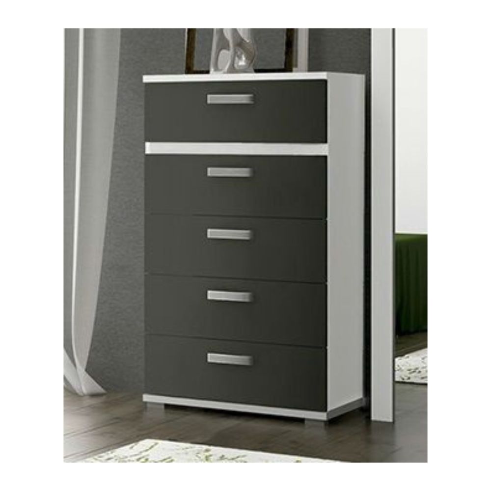 Sinfonier 5 Cajones, Cómoda,Dormitorio, Color Blanco y Grafito, Medidas: 60 cm (Lar) x 109,4 cm (Al) x 39,6 cm de (Fon)