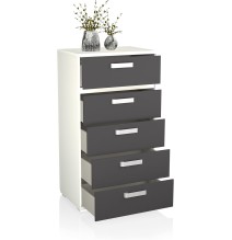 Sinfonier 5 Cajones, Cómoda,Dormitorio, Color Blanco y Grafito, Medidas: 60 cm (Lar) x 109,4 cm (Al) x 39,6 cm de (Fon)