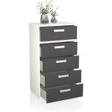 Sinfonier 5 Cajones, Cómoda,Dormitorio, Color Blanco y Grafito, Medidas: 60 cm (Lar) x 109,4 cm (Al) x 39,6 cm de (Fon)
