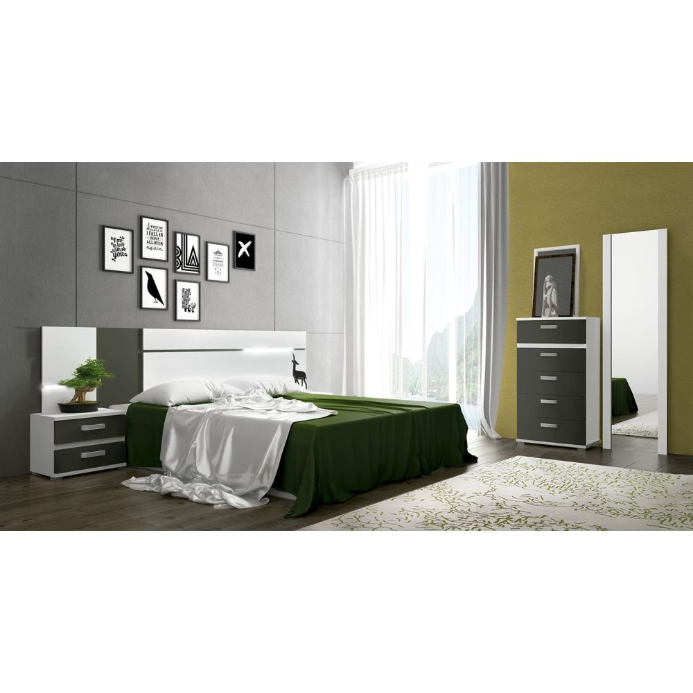 Sinfonier 5 Cajones, Cómoda,Dormitorio, Color Blanco y Grafito, Medidas: 60 cm (Lar) x 109,4 cm (Al) x 39,6 cm de (Fon)