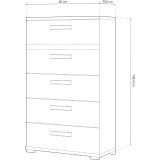 Sinfonier 5 Cajones, Cómoda,Dormitorio, Color Blanco y Grafito, Medidas: 60 cm (Lar) x 109,4 cm (Al) x 39,6 cm de (Fon)