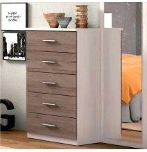 Cómoda con 5 Cajones, Sinfonier, Color Andersen Gris, Medidas: 60 cm (An) x 103 cm (Al) x 40 cm (Fo)