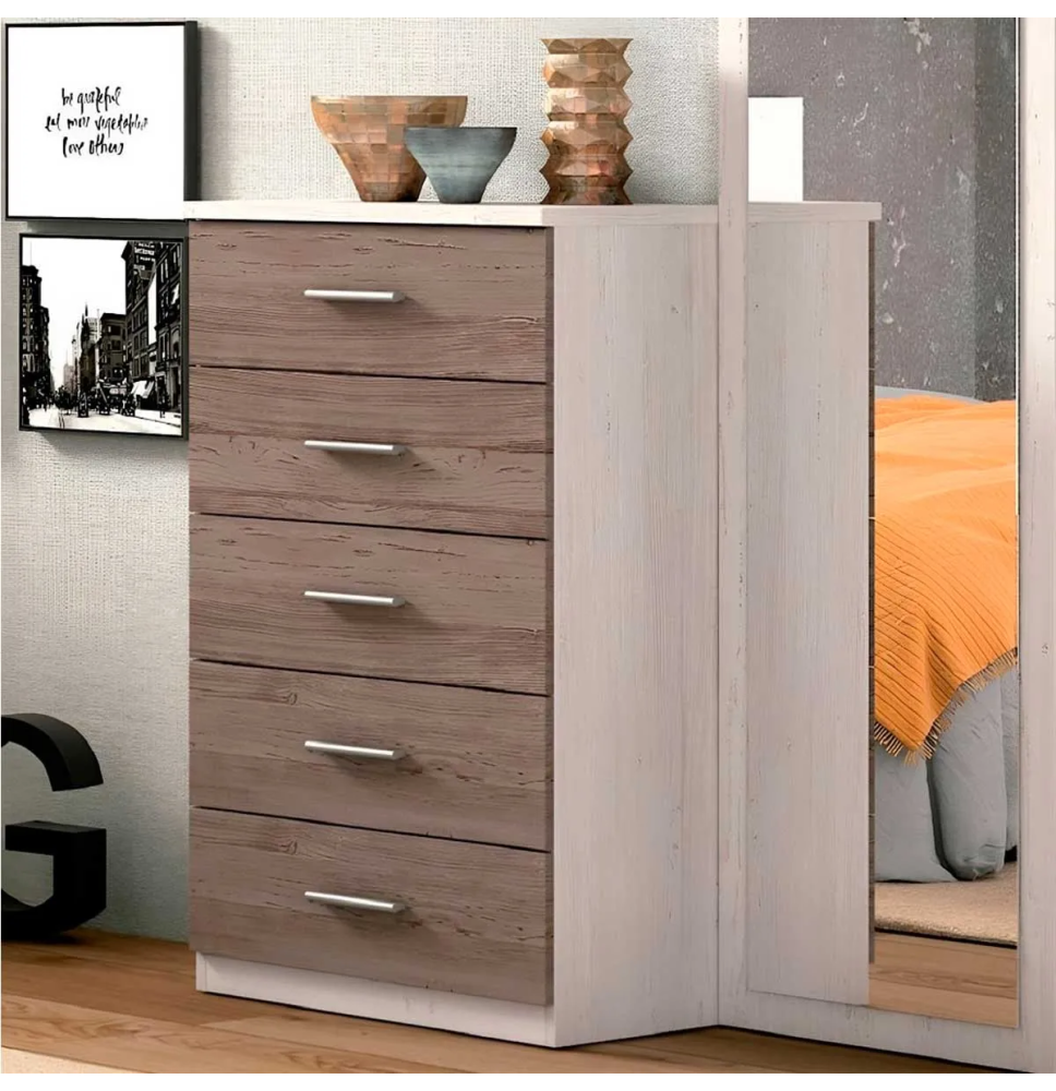 Cómoda con 5 Cajones, Sinfonier, Color Andersen Gris, Medidas: 60 cm (An) x 103 cm (Al) x 40 cm (Fo)