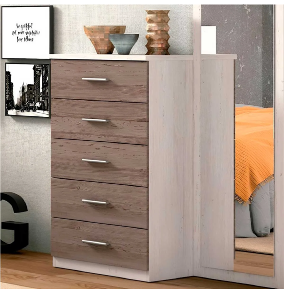 Cómoda con 5 Cajones, Sinfonier, Color Andersen Gris, Medidas: 60 cm (An) x 103 cm (Al) x 40 cm (Fo)