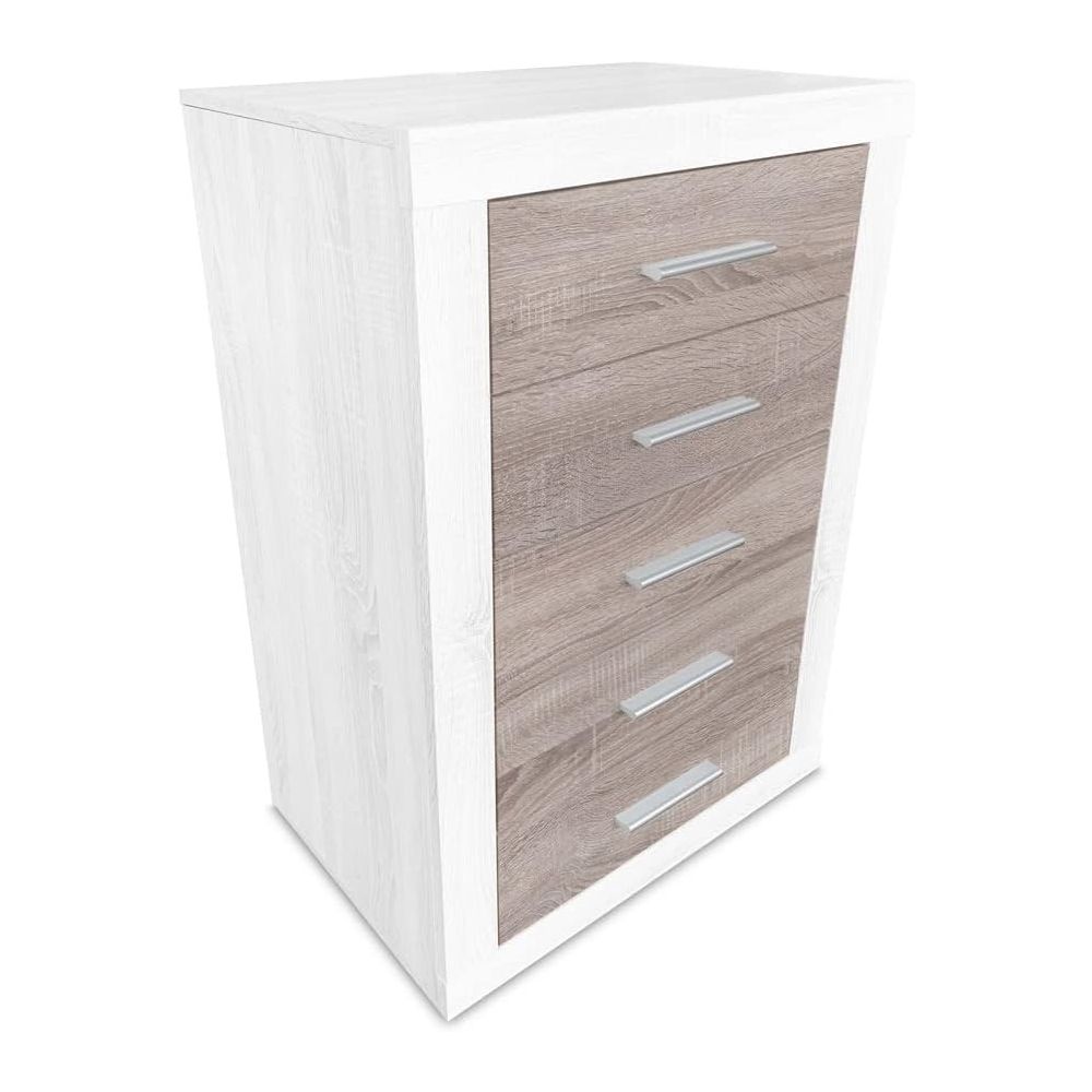 Sinfonier 5 Cajones, Cómoda, Dormitorio, Acabado en Andersen Pino y Gris/ 60 cm (Lar) x 106,5 cm (Al) x 39,6 cm de (Fon)