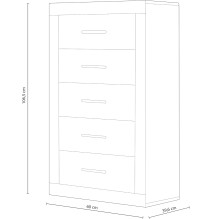 Sinfonier 5 Cajones, Cómoda, Dormitorio, Acabado en Andersen Pino y Gris/ 60 cm (Lar) x 106,5 cm (Al) x 39,6 cm de (Fon)