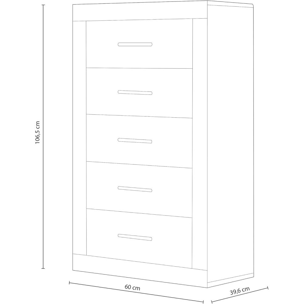 Sinfonier 5 Cajones, Cómoda, Dormitorio, Acabado en Andersen Pino y Gris/ 60 cm (Lar) x 106,5 cm (Al) x 39,6 cm de (Fon)