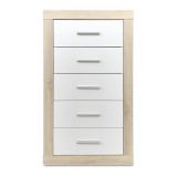 Sinfonier 5 Cajones, Cómoda,Dormitorio, Acabado en Cambria y blanco/ 60 cm (Lar) x 106,5 cm (Al) x 39,6 cm de (Fon)